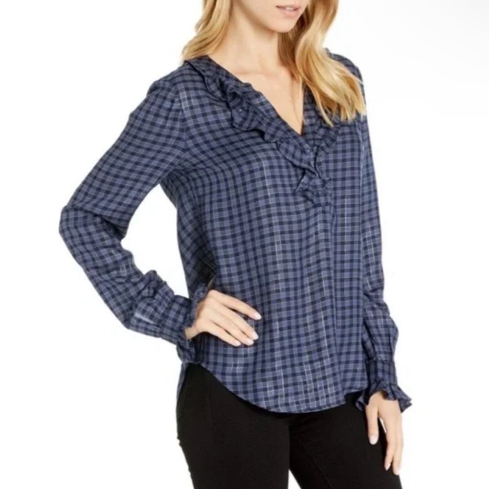 PAIGE Amalfi Ruffle Gingham Blouse
